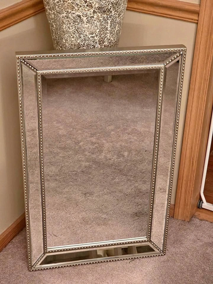 Mirror-Plated Silver Frame with Beaded Border