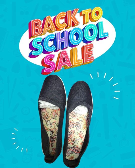 Women's Black Canvas Flats - Size 9.5 - Cute Paisley Print Linin