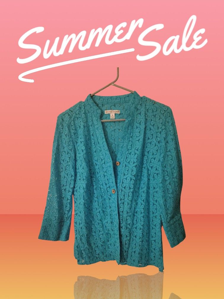 Rebecca Hansen Teal Lace Button-Front Blazer/Cardigan - Size Sma