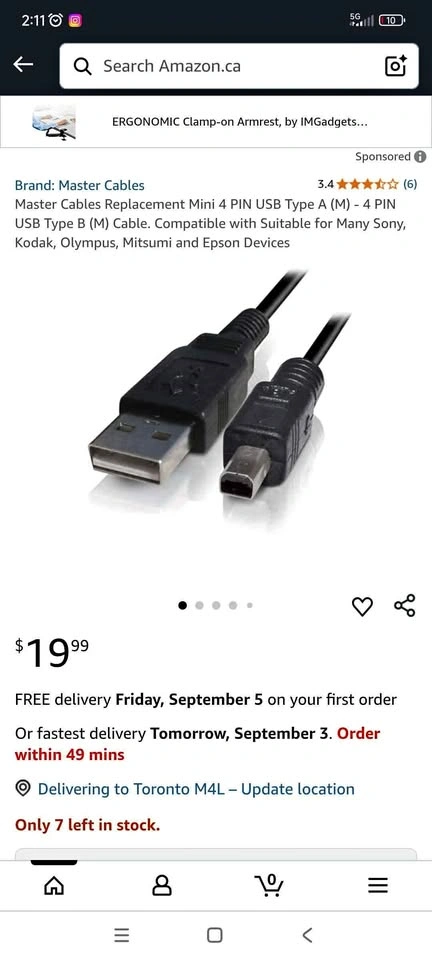 Mini USB 4 Pin Original Cable
