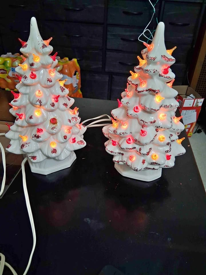 Vintage Pair of Ceramic Christmas Trees.
