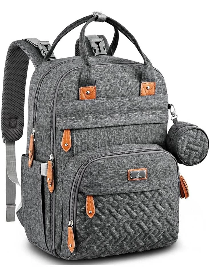 New Gray Diaper Backpack - Insulated Bottle Pockets