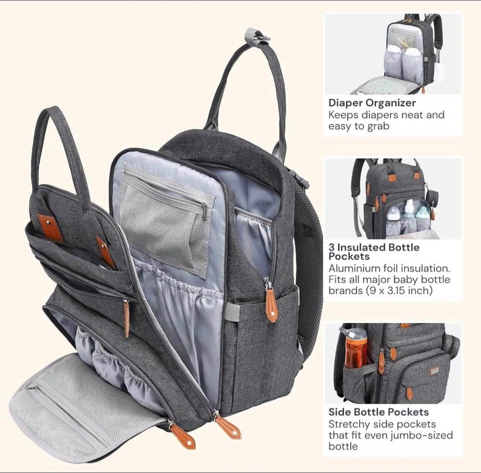 New Gray Diaper Backpack - Insulated Bottle Pockets - photo 2