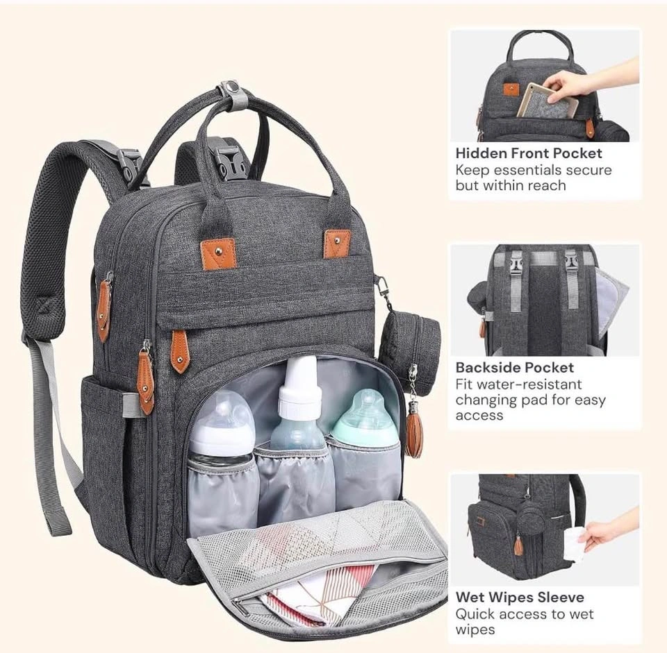 New Gray Diaper Backpack - Insulated Bottle Pockets - photo 5