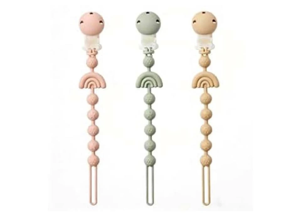 Andy Bear Silicone Baby Pacifier Clips Pack of 3 Pastel Rainbow