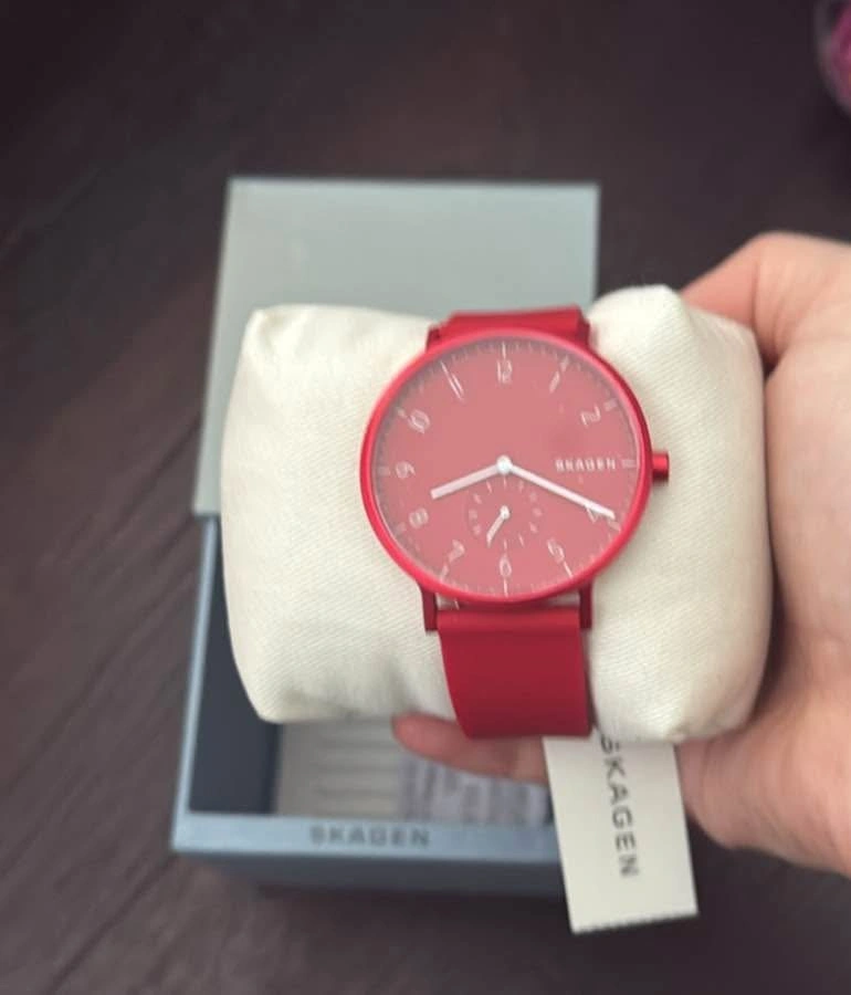 Skagen Unisex Aaren Kulor Poppy Red Silicone Strap Watch 41mm - photo 4