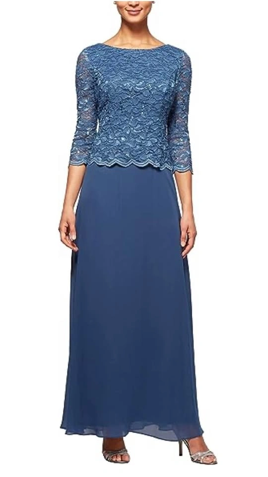 Alex Evenings Women's Long Mock Sequin Lace Bodice Dress