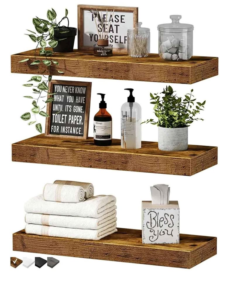 Floating Shelves for Wall 16 inch Set of 3, Rustic Brown🥕