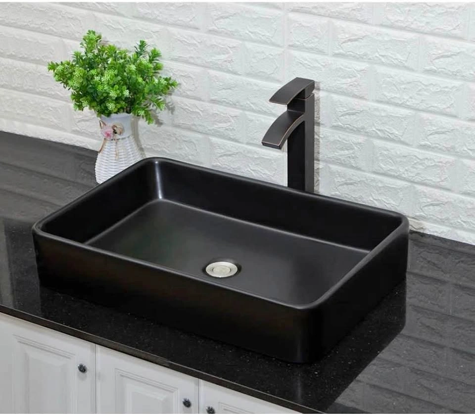 LORDEAR 24"x16" Black Ceramic Vessel Sink (Above Counter)