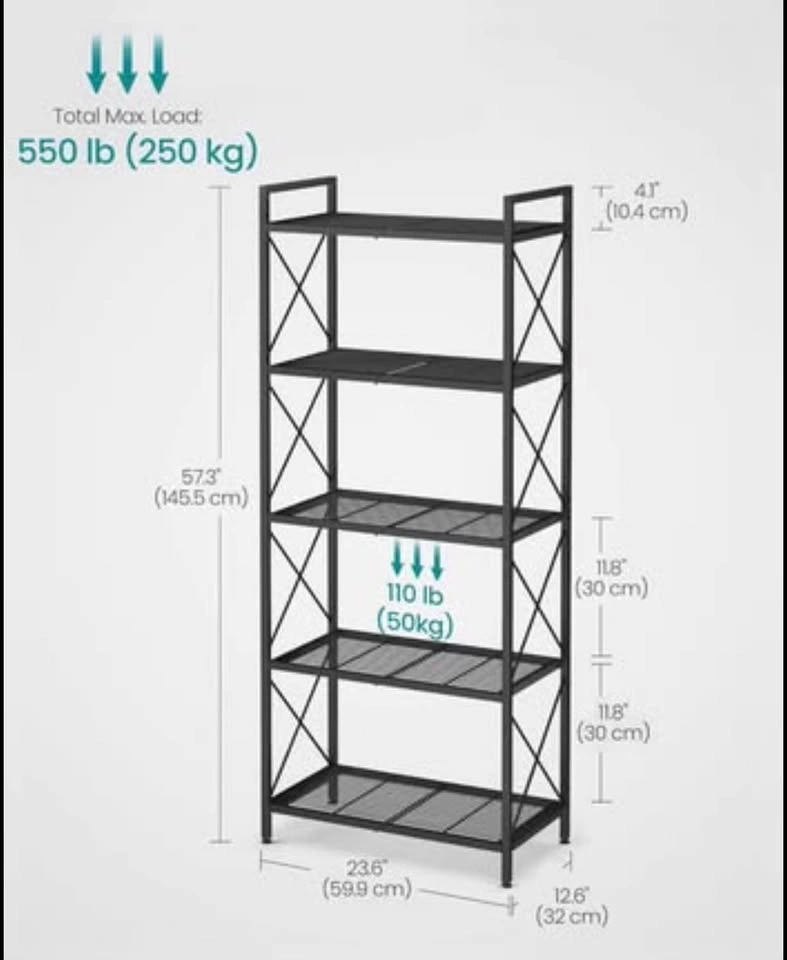 SONGMICS 5-Tier Metal Storage Rack - Black - photo 2