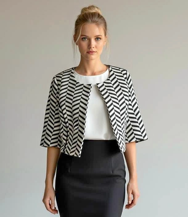 Picadilly Black White Chevron Large Cropped Jacket