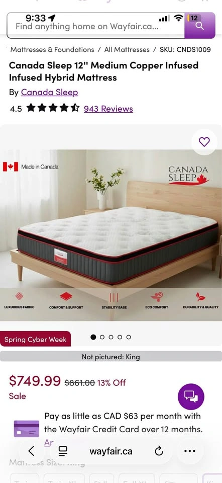 Canada Sleep Queen Size Mattress 12”