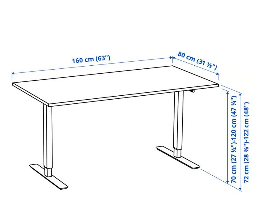 IKEA TROTTEN Sit/Stand Desk (White, 160x80 cm) - photo 2