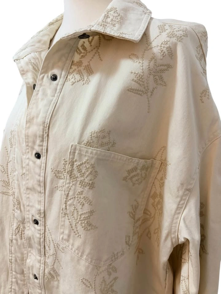 Oak + Fort Embroidered Floral Cotton Shacket - Cream/Beige - Wom - photo 3