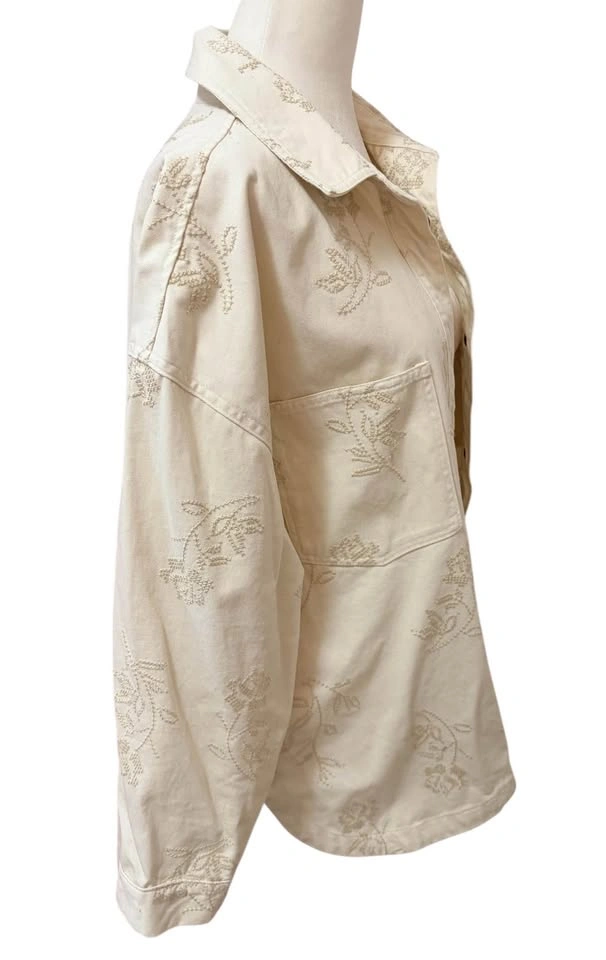 Oak + Fort Embroidered Floral Cotton Shacket - Cream/Beige - Wom - photo 4