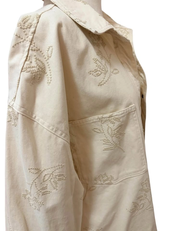 Oak + Fort Embroidered Floral Cotton Shacket - Cream/Beige - Wom - photo 5
