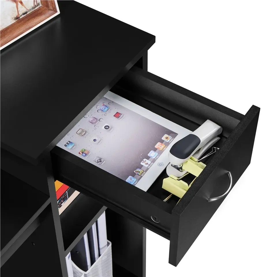 Computer Desk with Drawer and Storage, Black - photo 2
