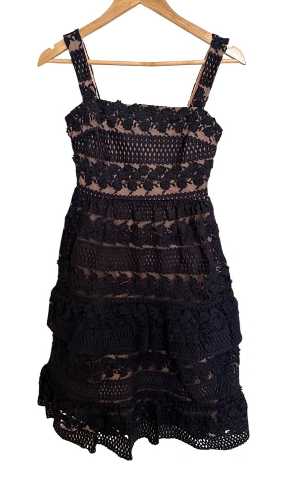 Lulus Navy Blue Crochet Lace Tiered Mini Dress XS - photo 2