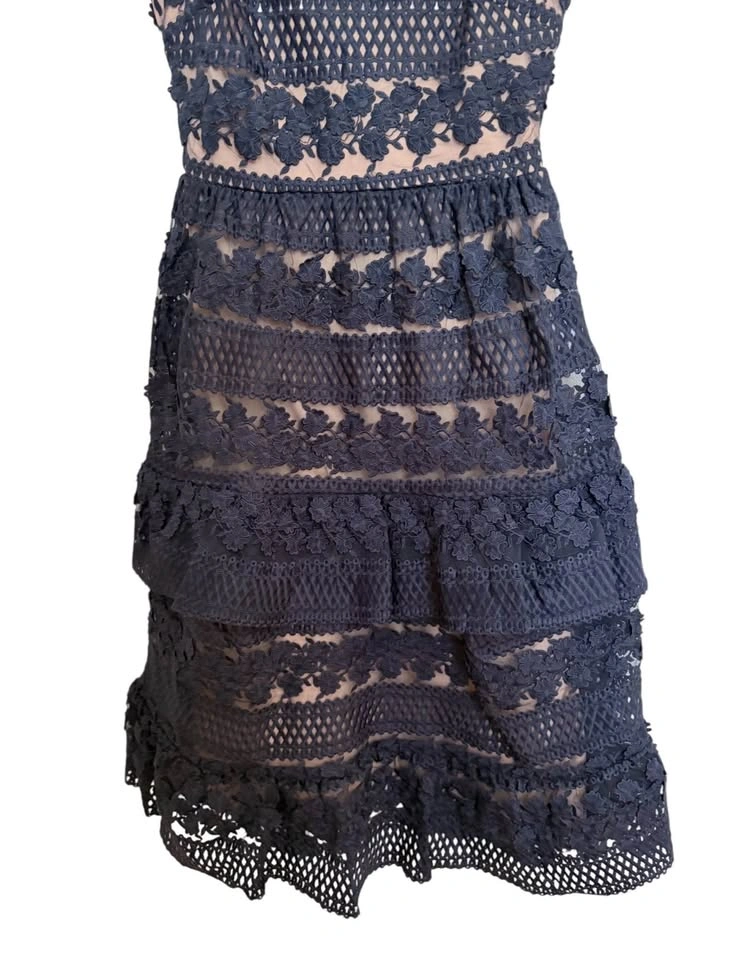 Lulus Navy Blue Crochet Lace Tiered Mini Dress XS - photo 3
