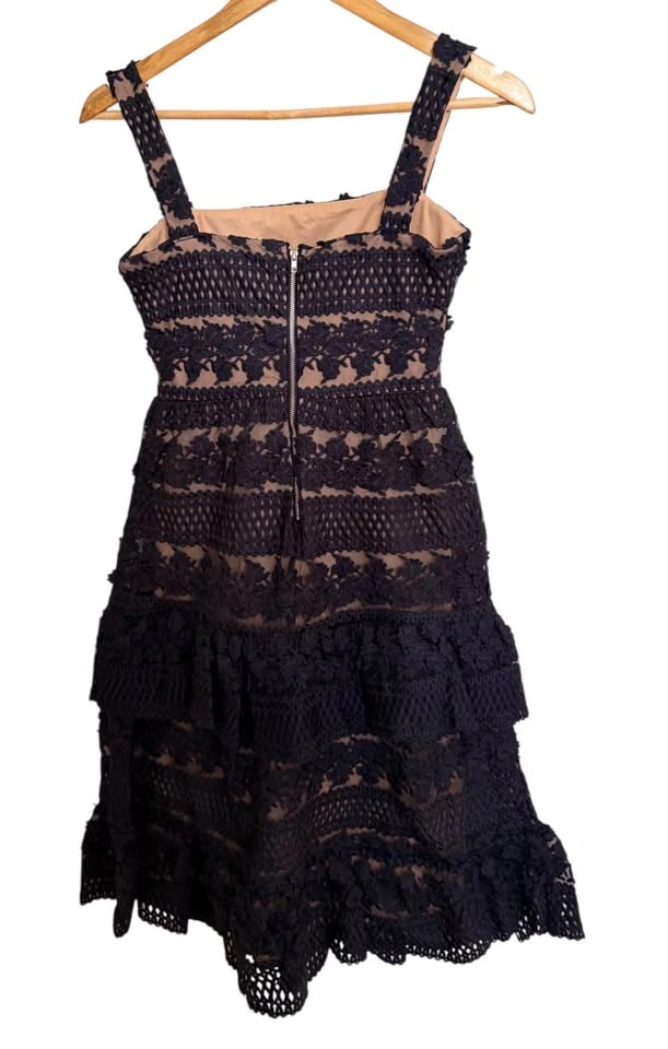 Lulus Navy Blue Crochet Lace Tiered Mini Dress XS - photo 4