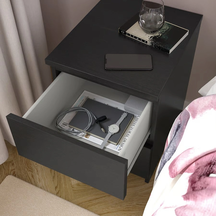 IKEA MALM Black Wood Nightstand with Two Drawers - photo 3