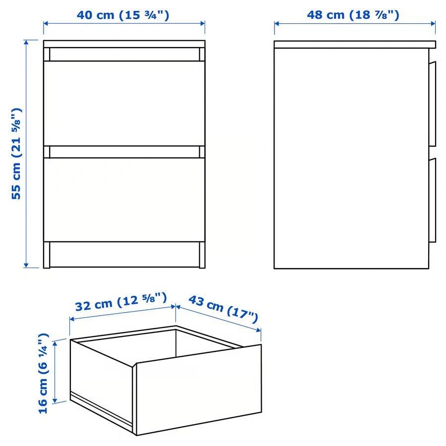 IKEA MALM Black Wood Nightstand with Two Drawers - photo 4
