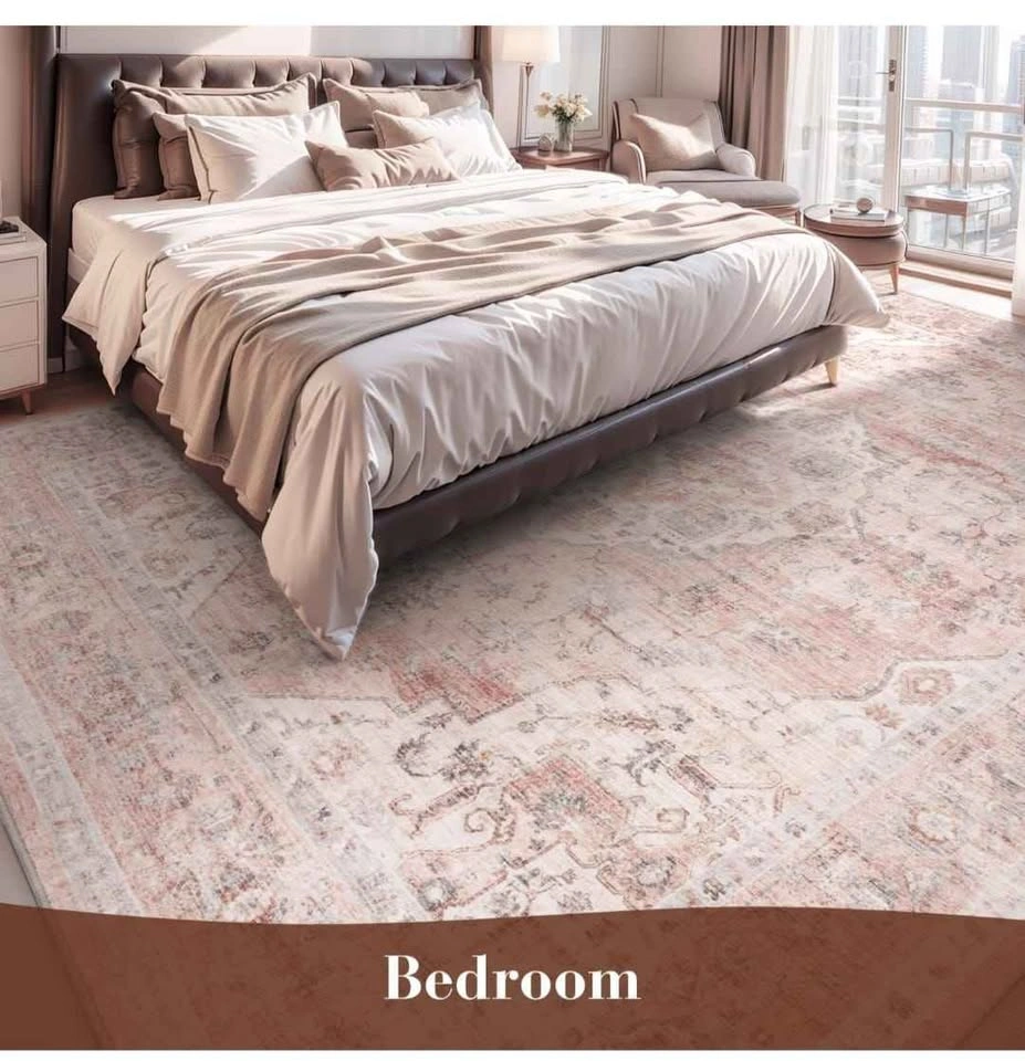 Area Rug 8X10 - Pink Machine Washable, Soft Vintage Style - photo 2