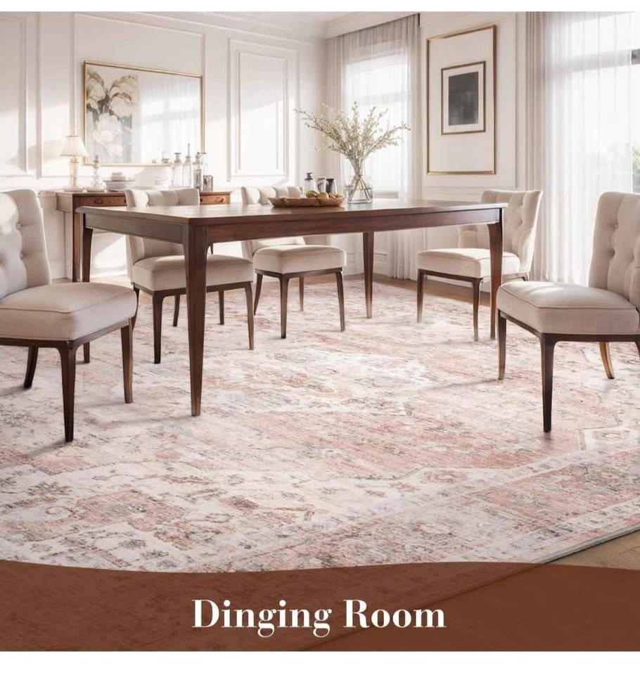 Area Rug 8X10 - Pink Machine Washable, Soft Vintage Style - photo 3
