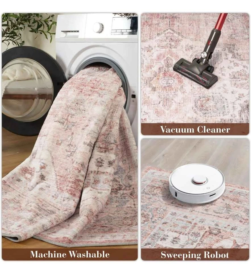 Area Rug 8X10 - Pink Machine Washable, Soft Vintage Style - photo 5