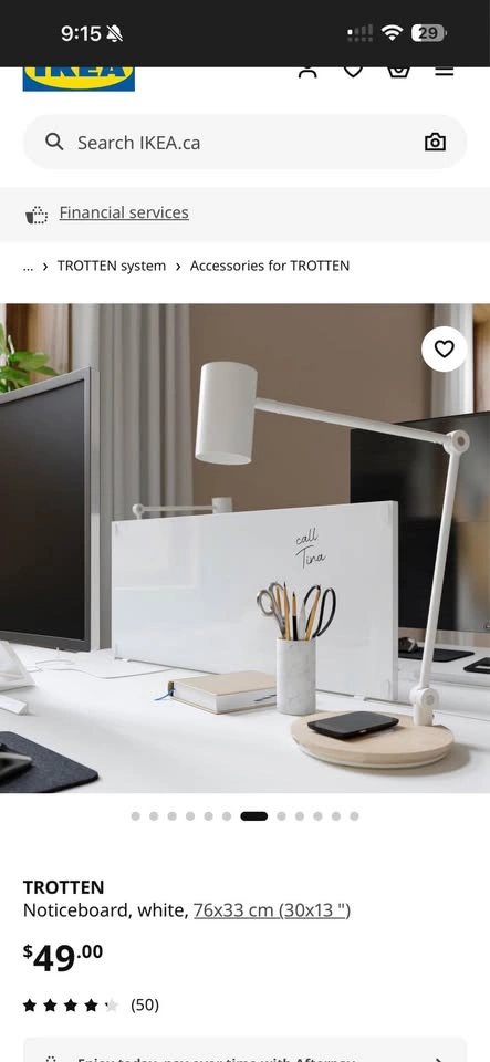IKEA TROTTEN Desk Divider / Notice Board - White (30" x 13") - photo 3