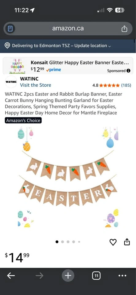 WATINC 2pc Easter Burlap Banner Bunny Carrot Garland