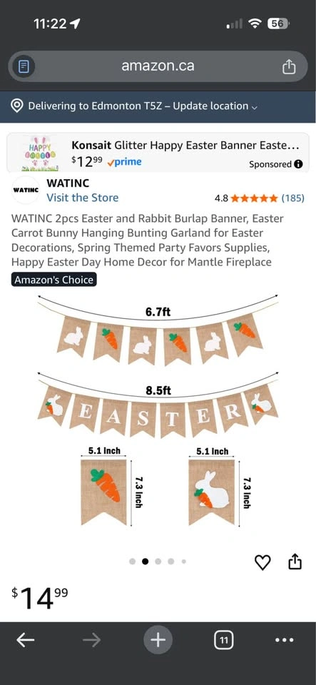 WATINC 2pc Easter Burlap Banner Bunny Carrot Garland - photo 2