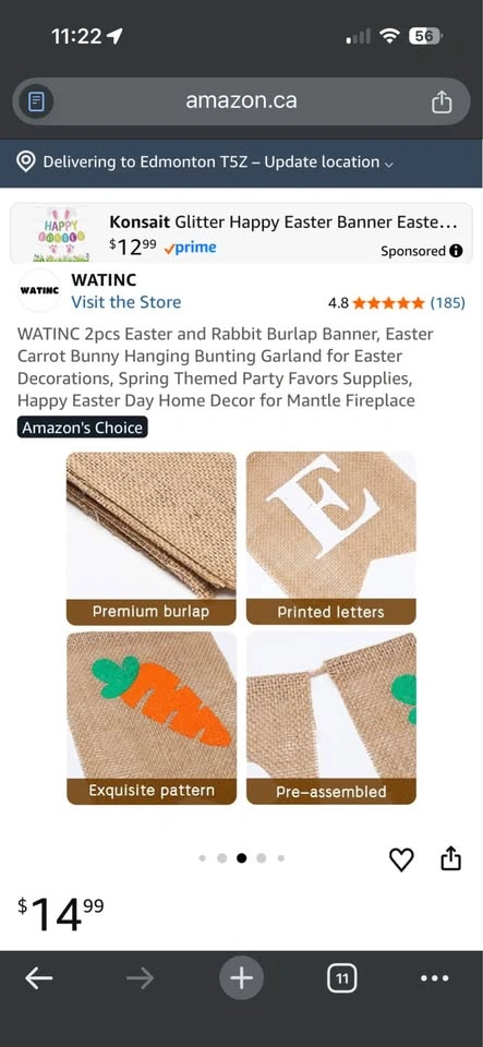 WATINC 2pc Easter Burlap Banner Bunny Carrot Garland - photo 3