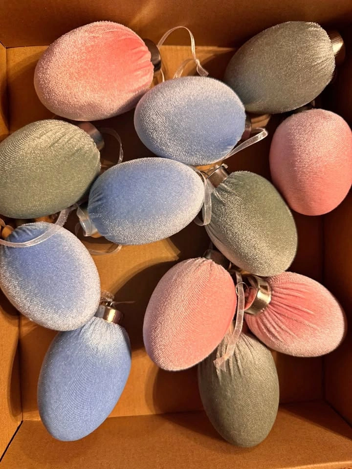12-Pack Pastel Velvet Easter Egg Ornaments