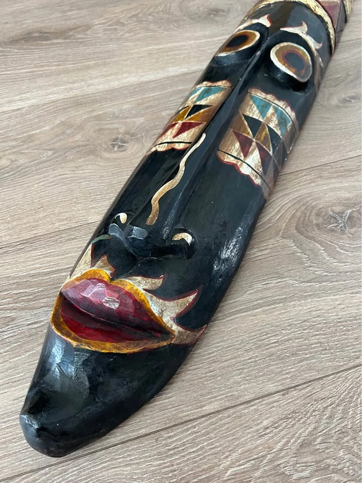 Large Hand-Carved Indonesian Wall Masks - 39" Gold Leaf Accents - photo 4