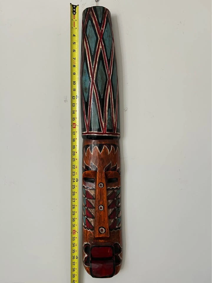 Large Hand-Carved Tribal Wooden Wall Mask – 38” Statement Decor - photo 3