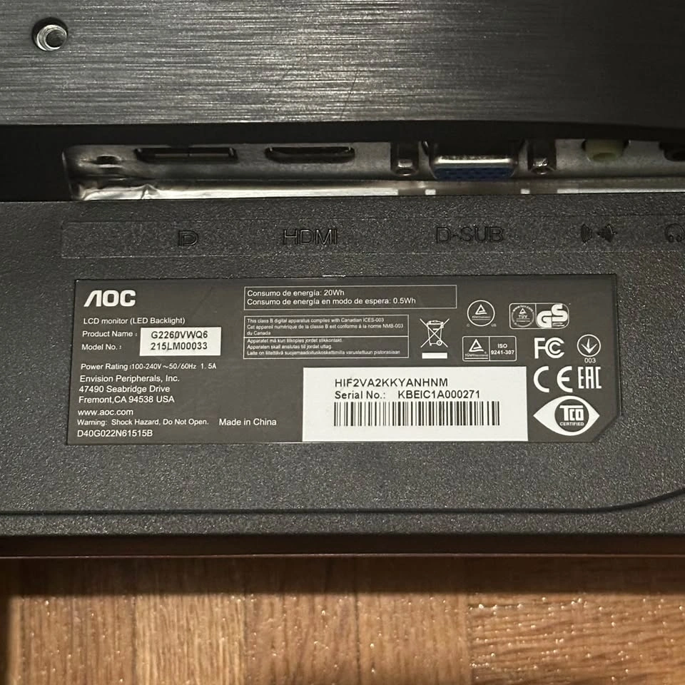 AOC 21.5” 60Hz 1080p LCD Freesync Gaming Monitor G2260VWQ6 - photo 3
