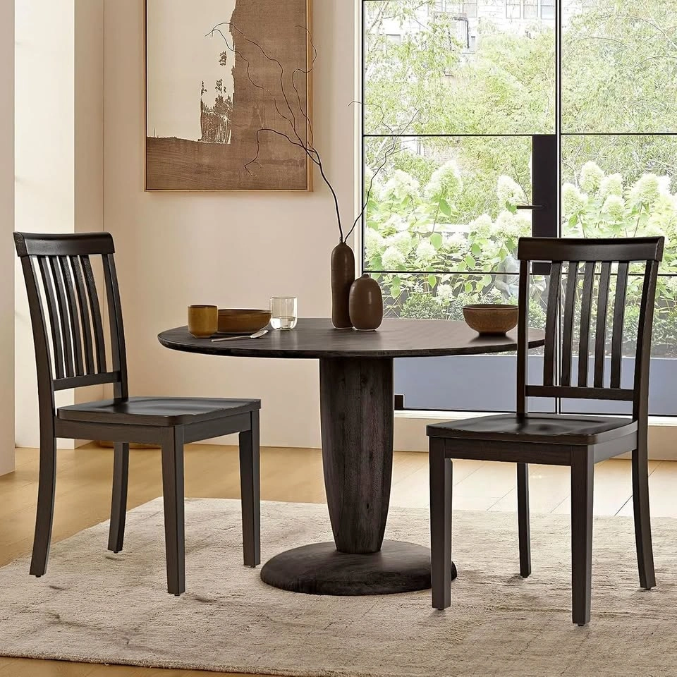 COLAMY Wooden Dining Chairs - Set of 2 Windsor Style
