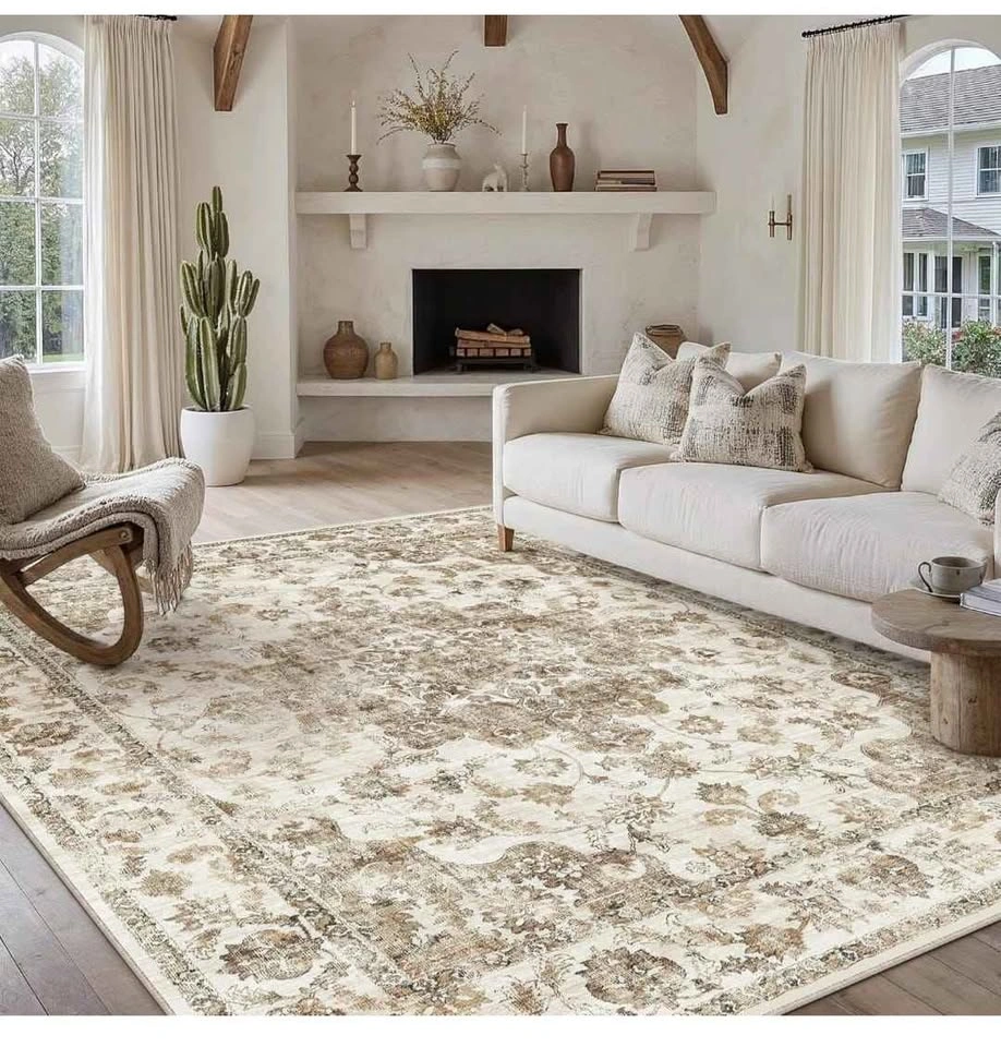 9x12 Washable Area Rug - Brown Floral Vintage - photo 2