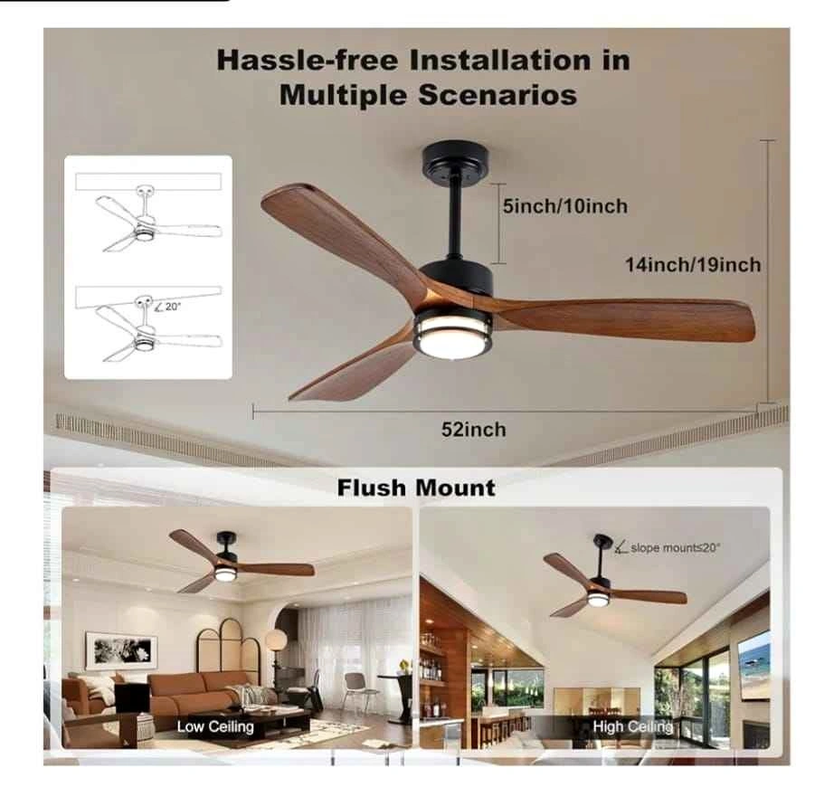 52" Outdoor Ceiling Fan with Light - 3 Walnut Blades & Remote