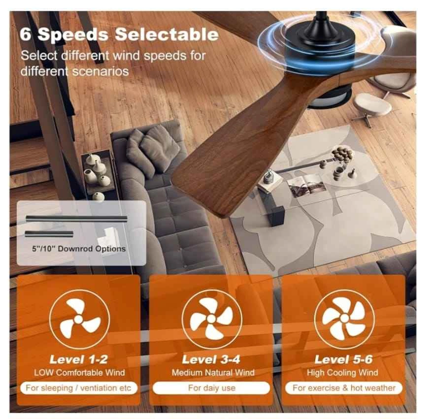 52" Outdoor Ceiling Fan with Light - 3 Walnut Blades & Remote - photo 5