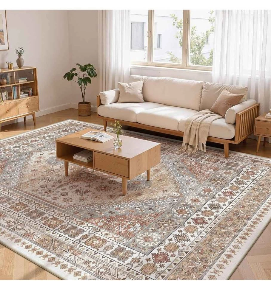 NEW 8x10 Vintage Orange Rug - Stain Resistant & Non-Slip Backing - photo 3