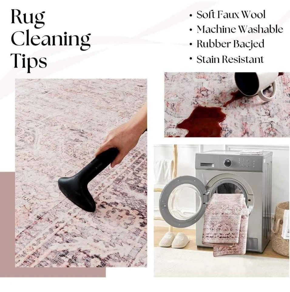9x12 Pink & Grey Boho Floral Area Rug - Machine Washable - photo 3
