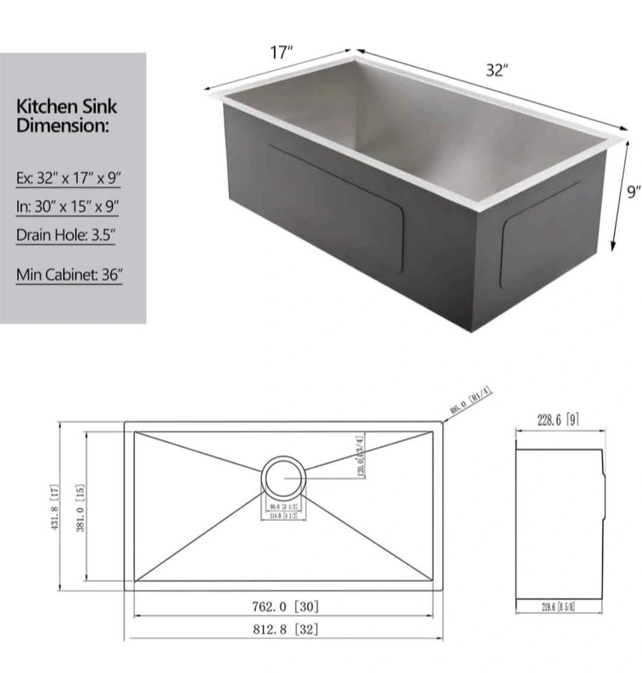 32" Undermount Stainless Steel Kitchen Sink - Dorzom - photo 4