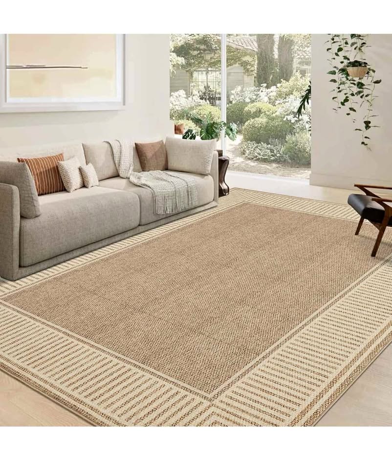 Washable Area Rug 5x7 with Rubber Backing, Brown/Beige🥕