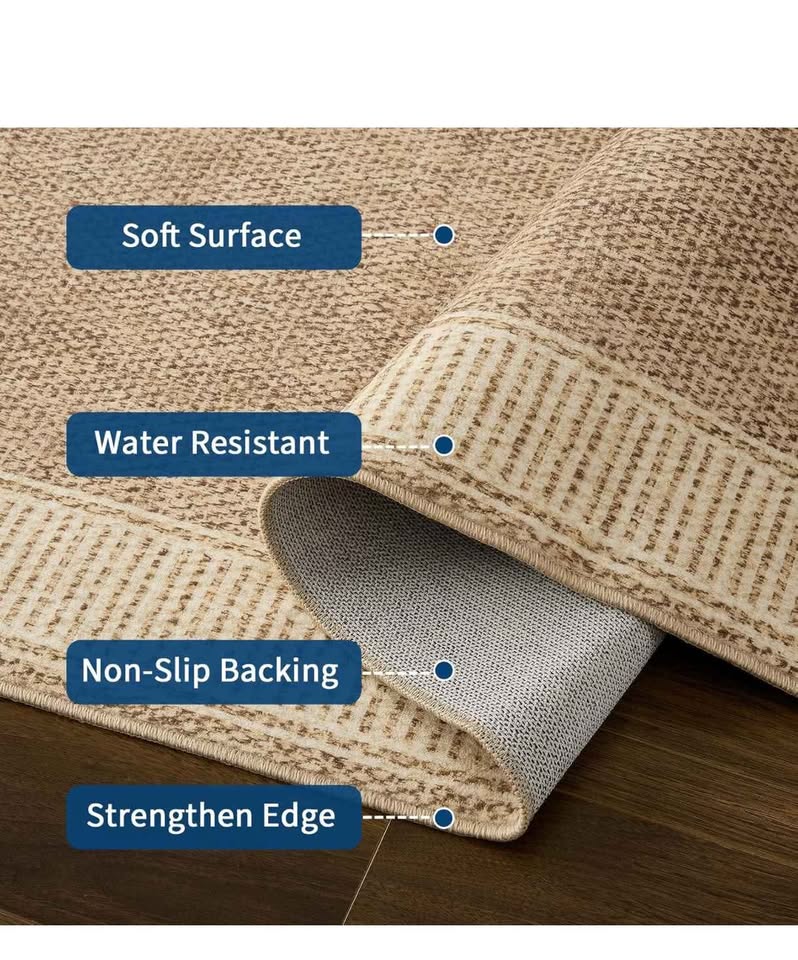 Washable Area Rug 5x7 with Rubber Backing, Brown/Beige🥕 - photo 3