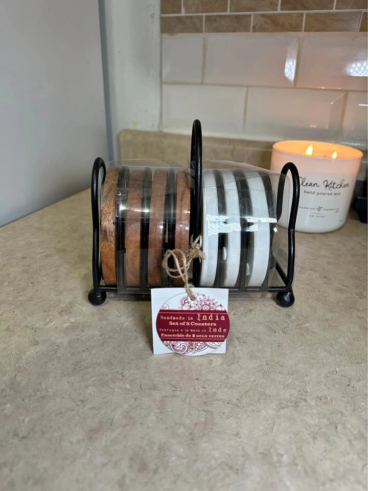 Homesense Coasters Set of 7 - Brown & White/Black