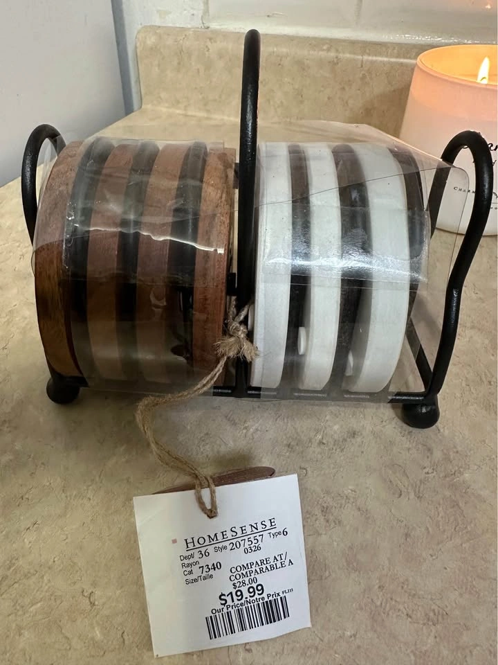 Homesense Coasters Set of 7 - Brown & White/Black - photo 3