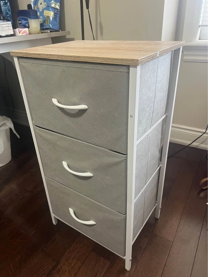 Grey 3-Drawer Fabric Storage Unit with Wood Top - photo 2