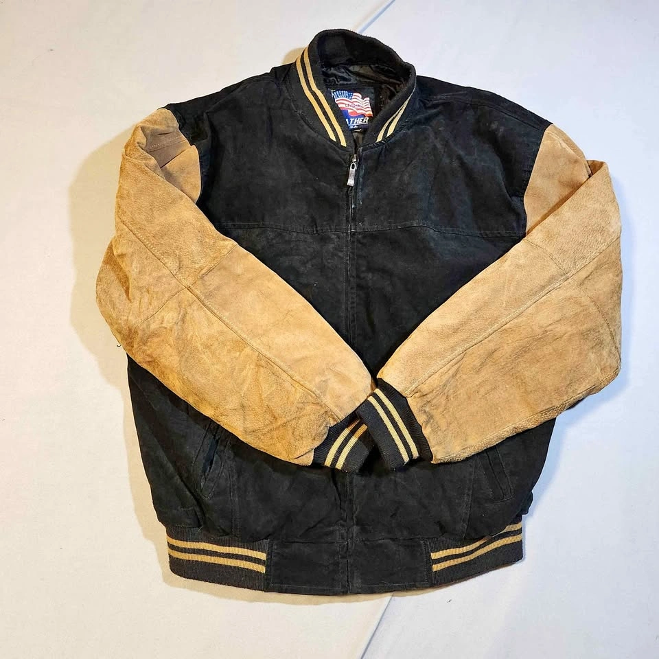 LEATHER U.S.A. Black Tan Suede Bomber Jacket
